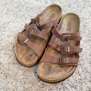 Birkenstock florida sandals size 37 in brown with copper buckles
